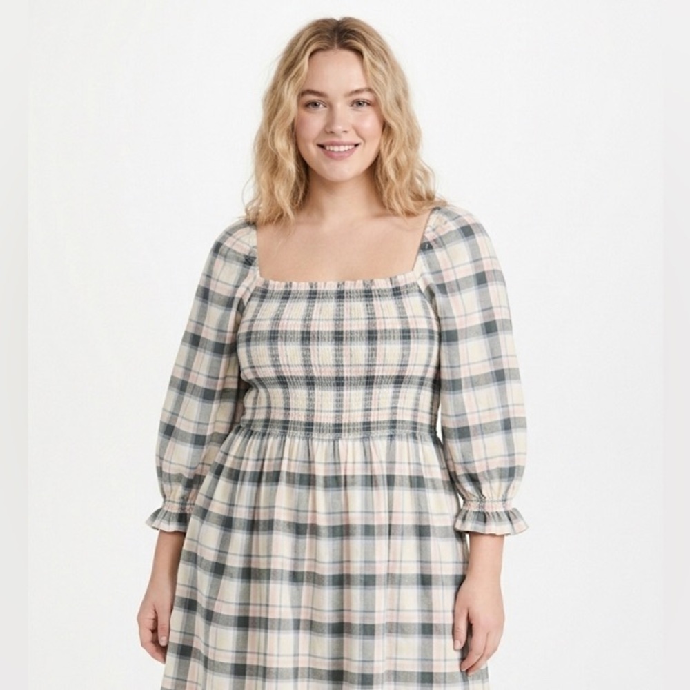 Madewell Plaid Dress with Puff Sleeves size XLarge smocked